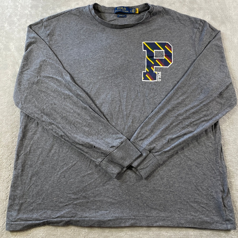 Polo Ralph Lauren T Shirt Mens Large Gray Long Sleeve Graphic Classic Fit